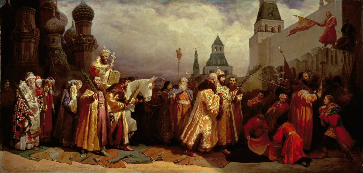 Palm Sunday at Moscow with Tsar Alexei Mikhailovich in a Patriarchal Procession, 1865 by Vyacheslav Grigorievich Shvarts