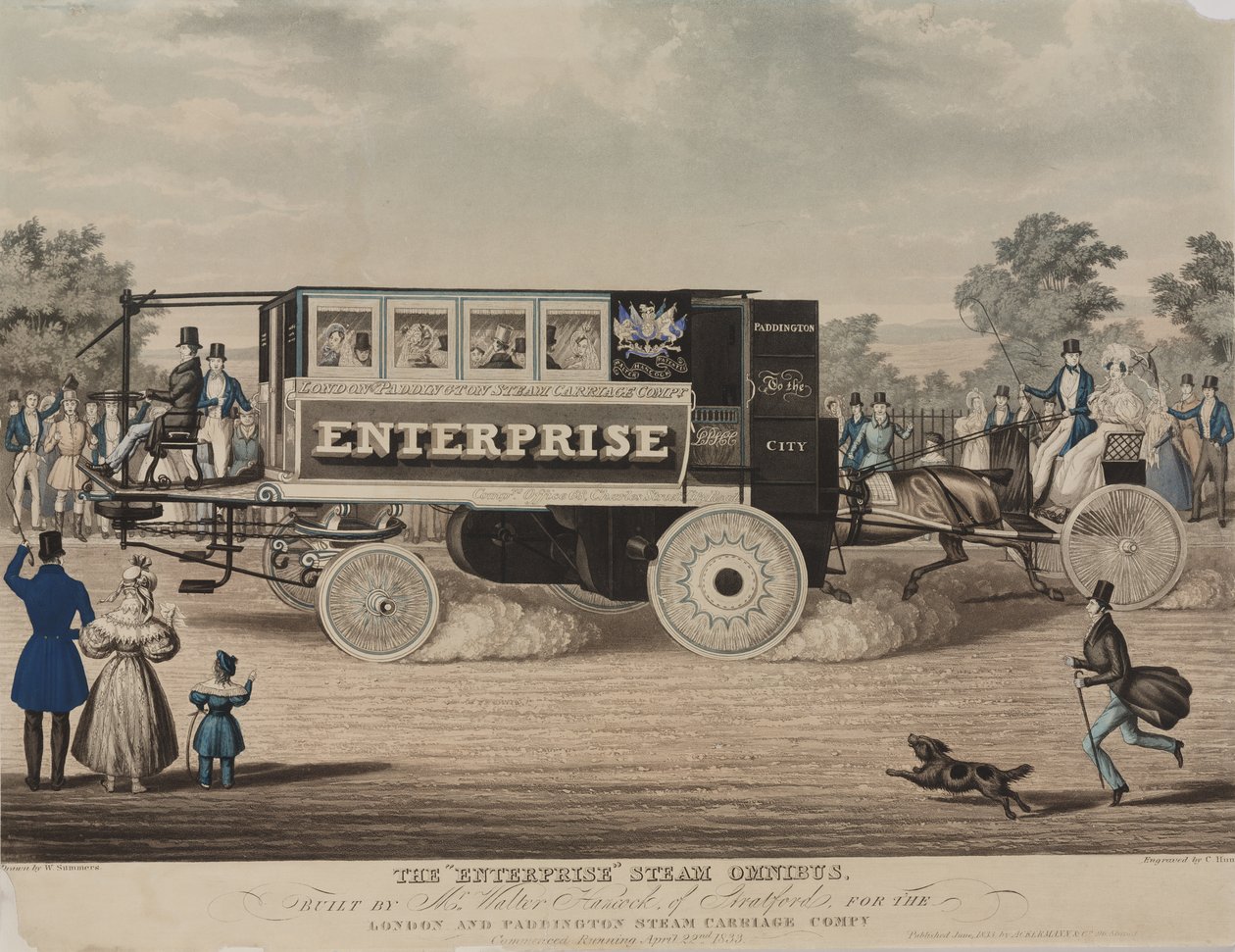 The Enterprise Steam Omnibus, built by Mr. Walter Hancock of Stratford, for the London and Paddington Steam Carriage Company by W. Summers