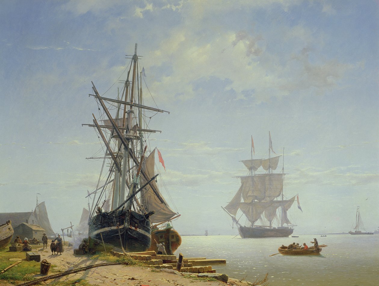 Ships in a Dutch Estuary, 19th Century by W.A. van Deventer