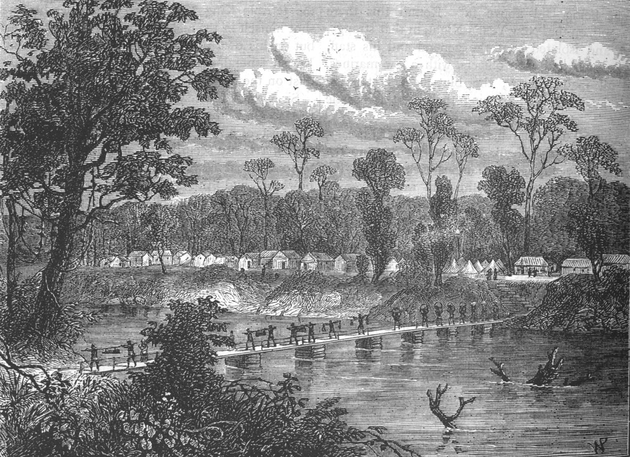 Pontoon-bridge on the Prah by W.P.