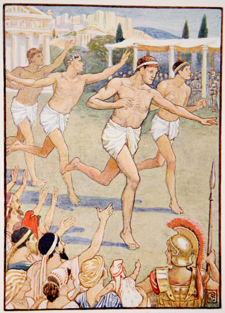 In Earliest Times a Simple Foot-Race Was the Only Event by Walter Crane