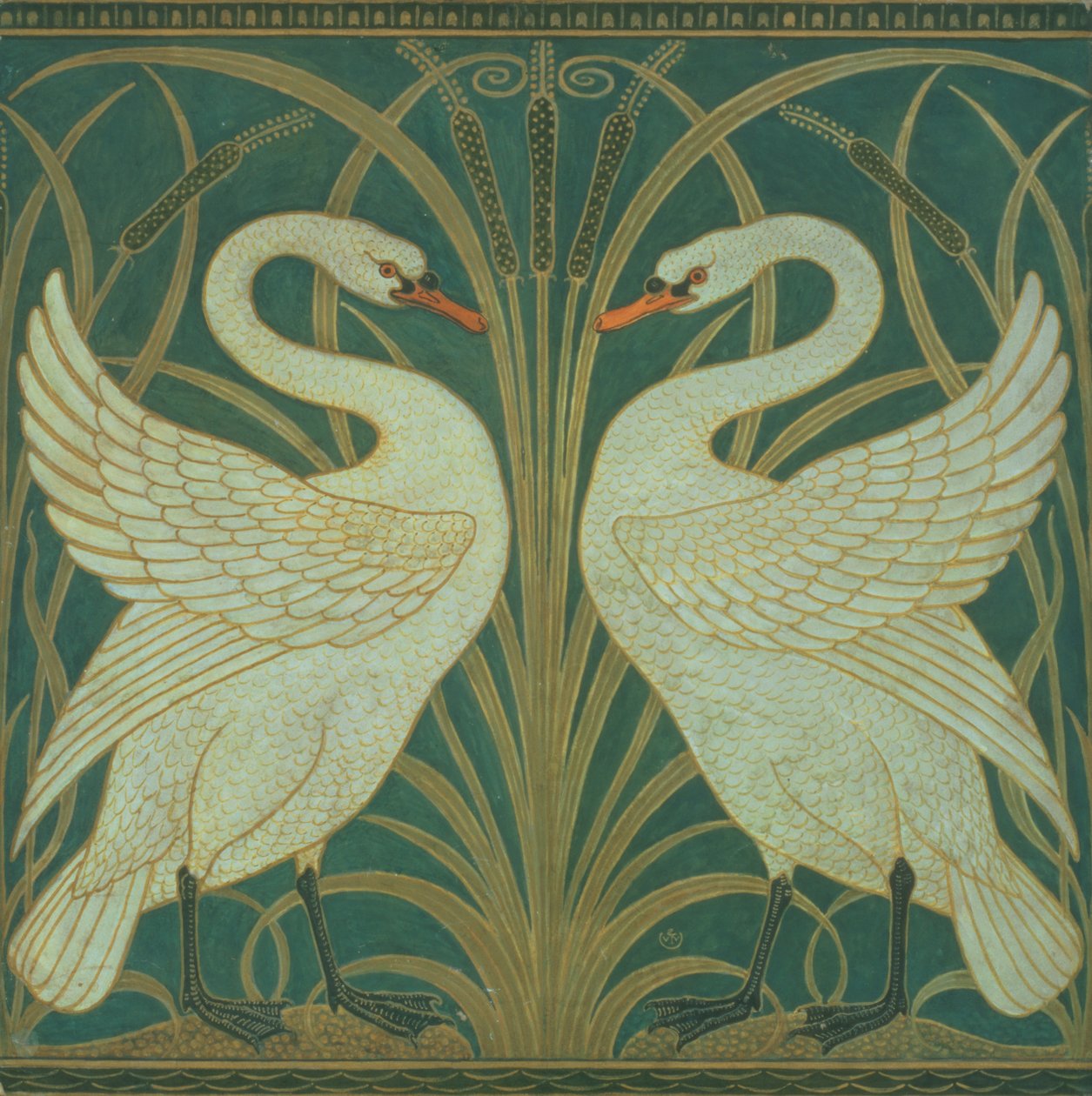 Wallpaper Design for panel of Swan, Rush and Iris by Walter Crane