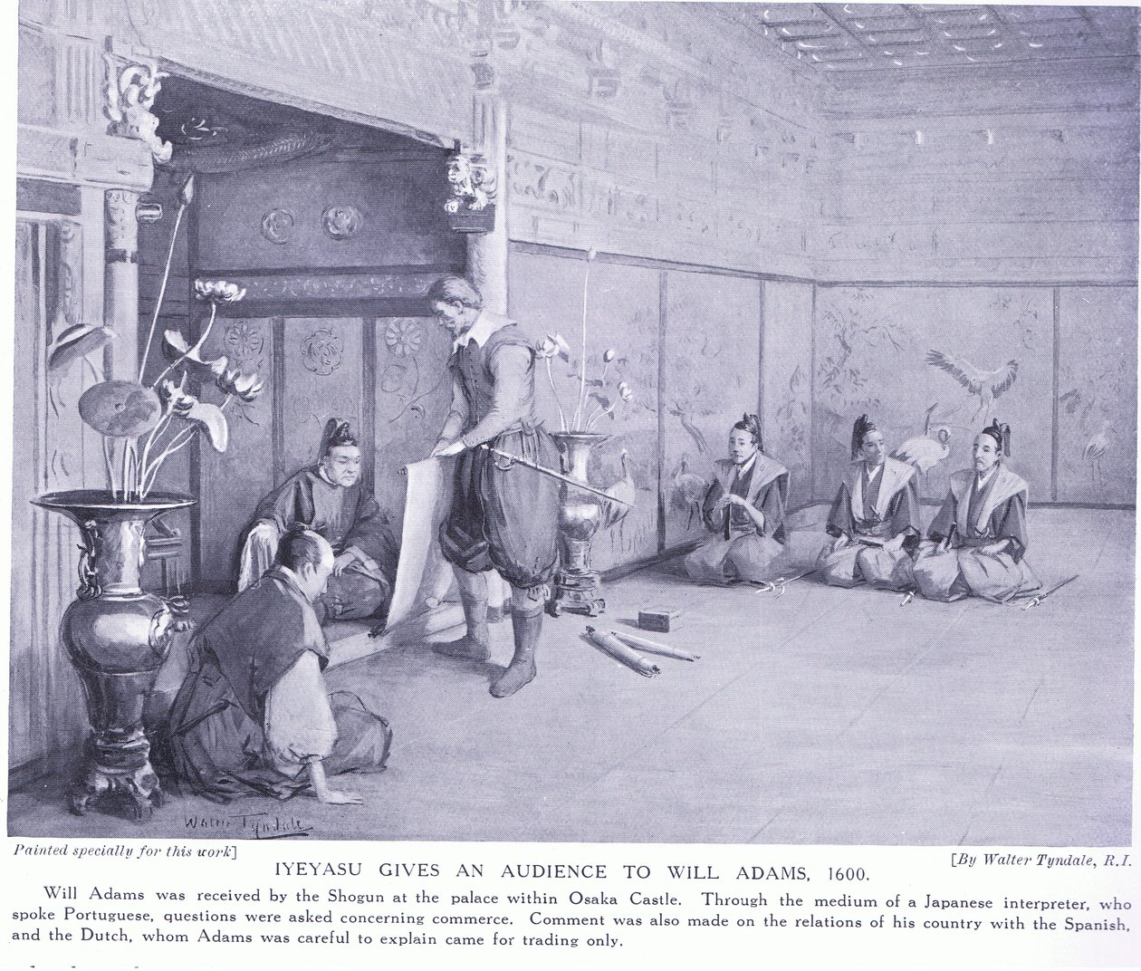 Iyeyasu gives an audience to Will Adams AD1600 by Walter Frederick Roofe Tyndale