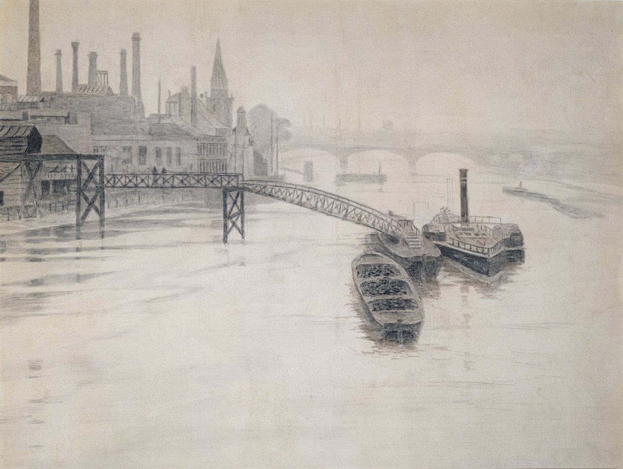 View of Thames, City Stream Company Jetty, Battersea Power Station by Walter Greaves