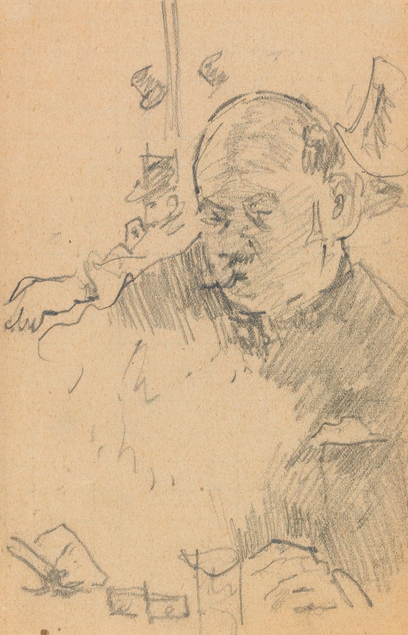 Mustachioed Man Seated, Drinking in a Bar with Two Other Men in Hats by Walter Richard Sickert