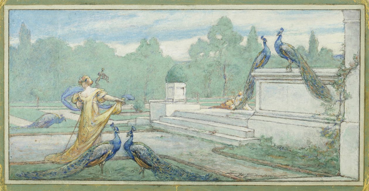 Lawn with Peacocks, Sunlight by Walter Shirlaw