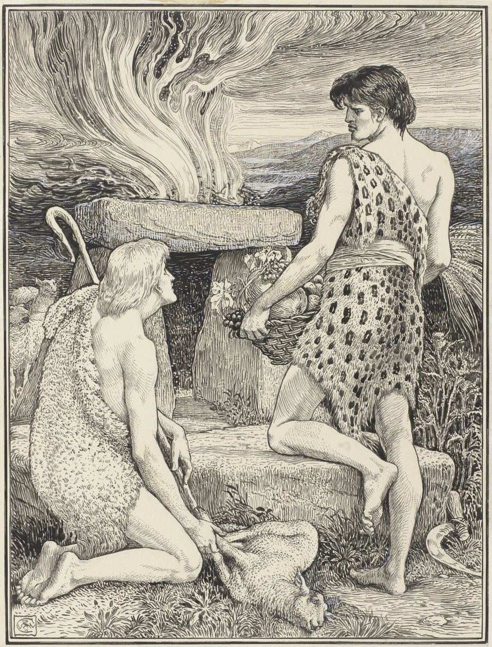 Cain and Abel by Walter Crane (signed by artist)