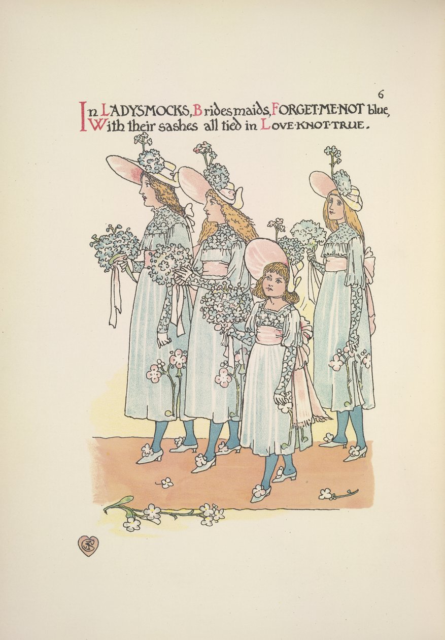 Bridesmaids in forget-me-not blue ladysmocks by Walter Crane