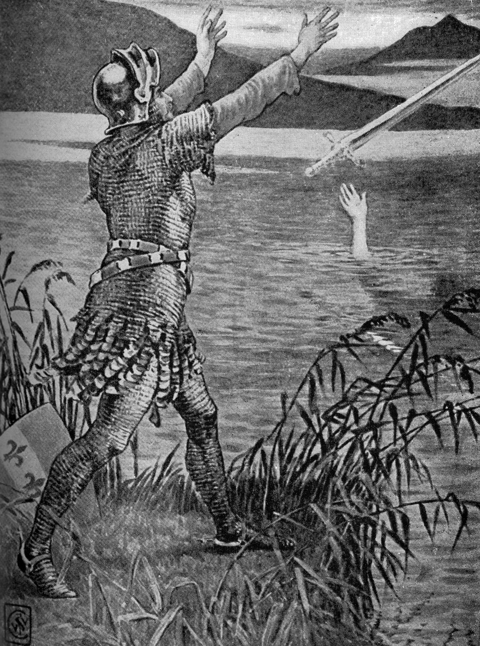 King Arthur - Sir Bedivere throwing Excalibur by Walter Crane