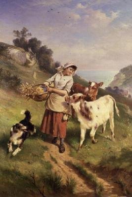 Girl with Two Calves by Walter Hunt
