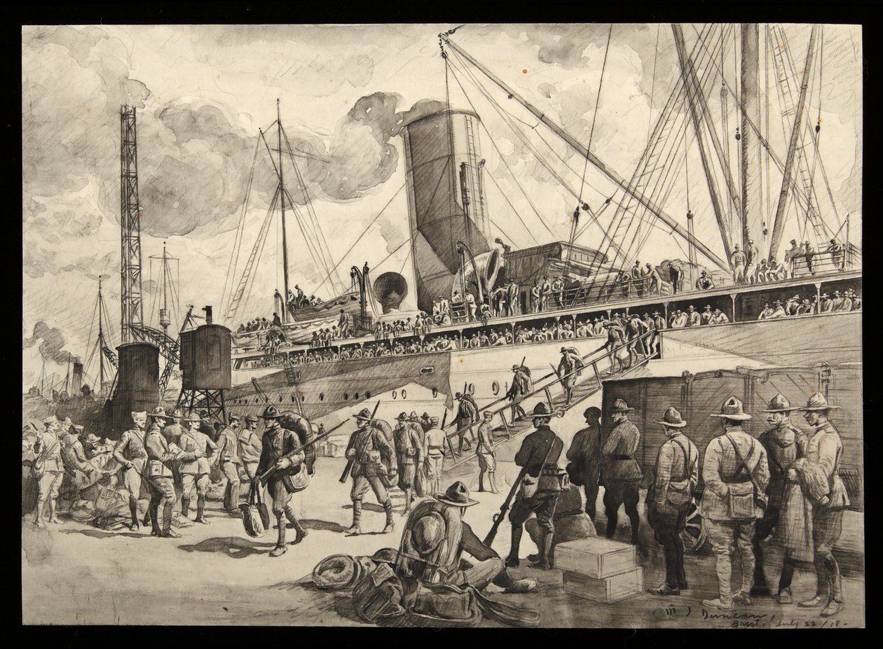 Newly Arrived Troops Debarking at Brest by Walter Jack Duncan