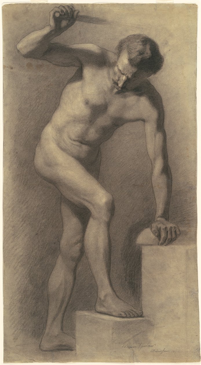 Male Nude on Steps by Walter Shirlaw