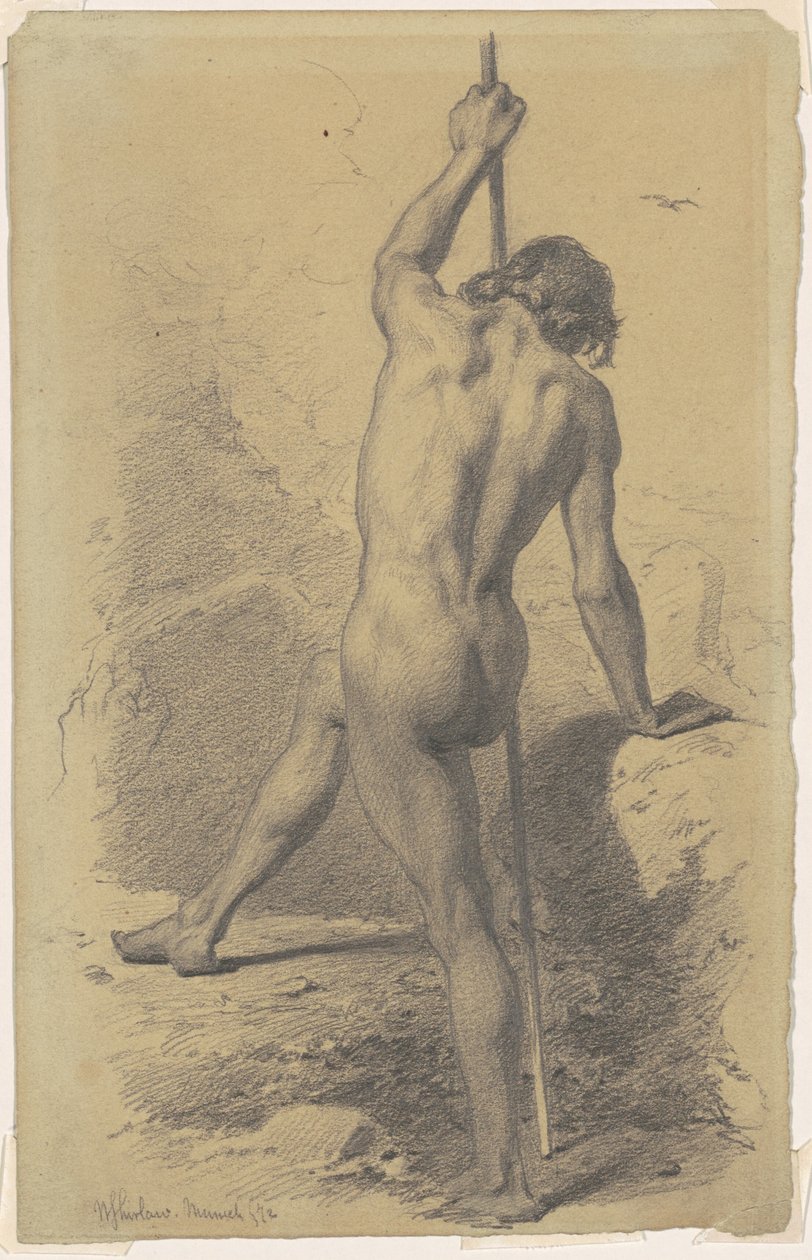 Male Nude with Staff by Walter Shirlaw