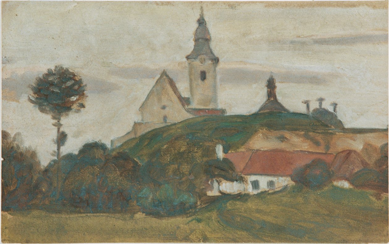 Landscape with Church and Village by Walther Gamerith