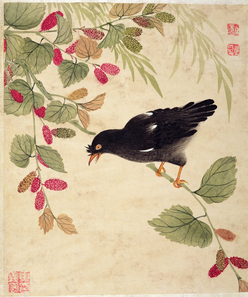 One of a Series of Paintings of Birds and Fruit by Wang Guochen