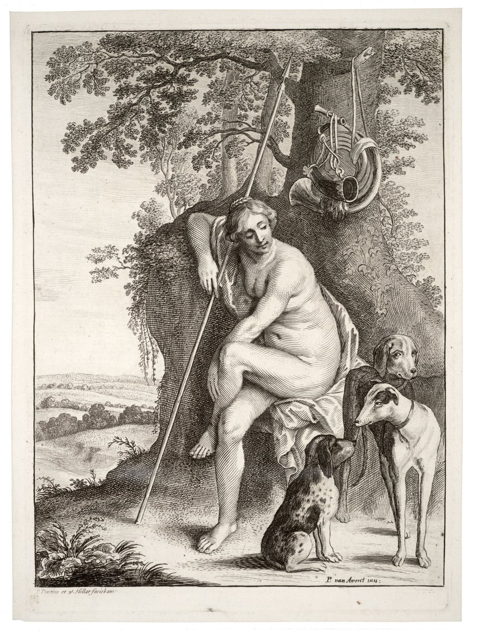 Seated Huntress (after Avont, State 3) by Wenceslaus Hollar