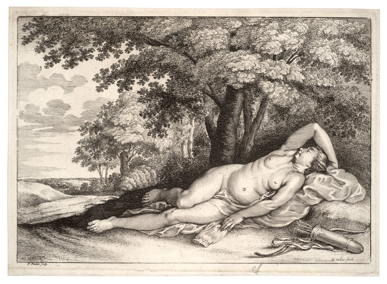 Sleeping Huntress. State 2 by Wenceslaus Hollar