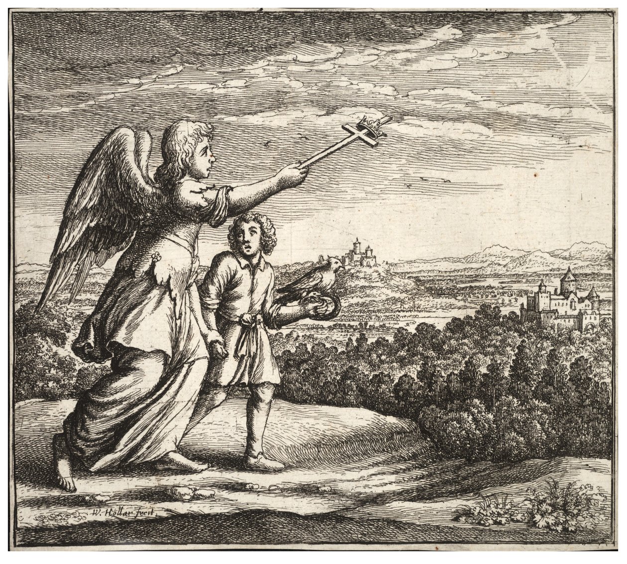 The Angelic Guide (State 1) by Wenceslaus Hollar
