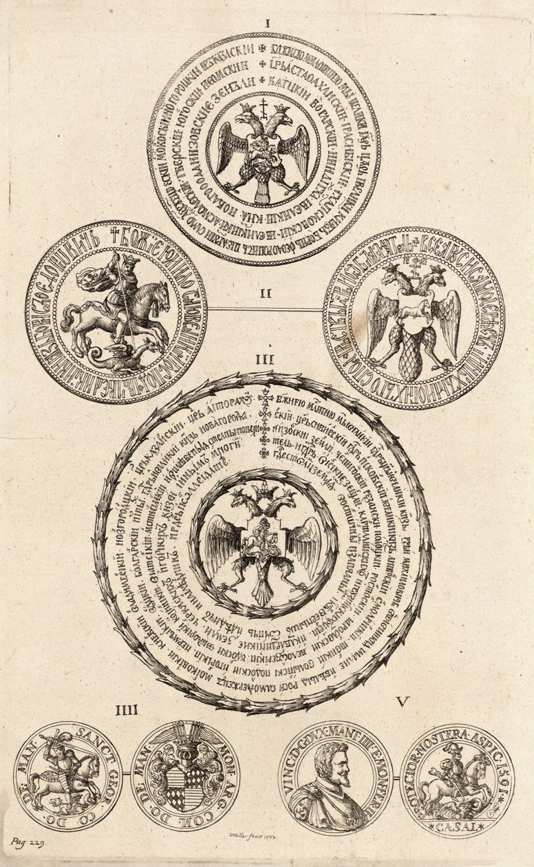 Three Russian Seals and Two Medals. State 2 by Wenceslaus Hollar