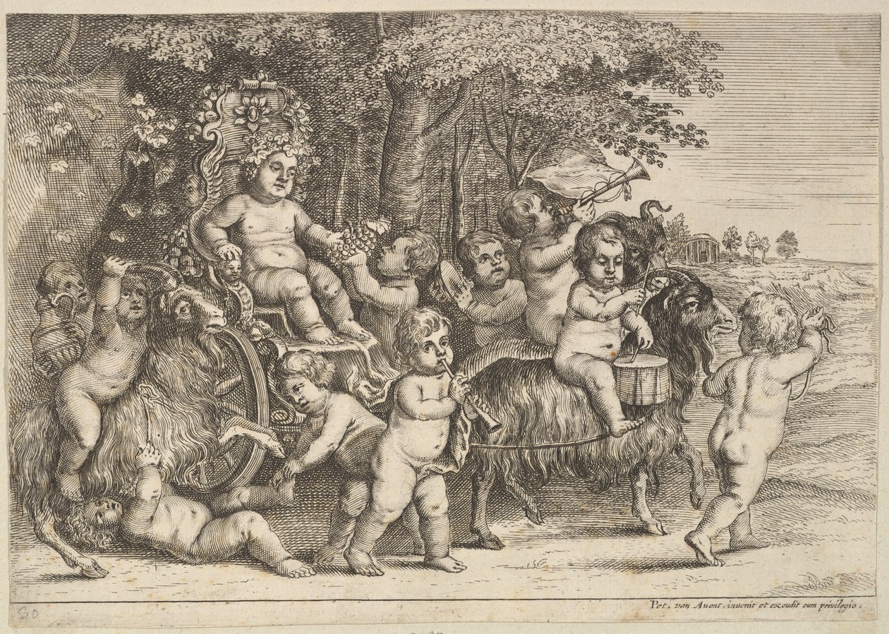 Eleven Boys and Three Goats by Wenceslaus Hollar