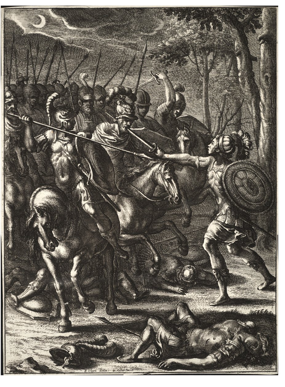 Nisus slaying Volscens. State 2 by Wenceslaus Hollar