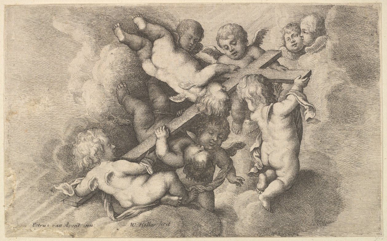 Seven Putti Carrying the Cross by Wenceslaus Hollar
