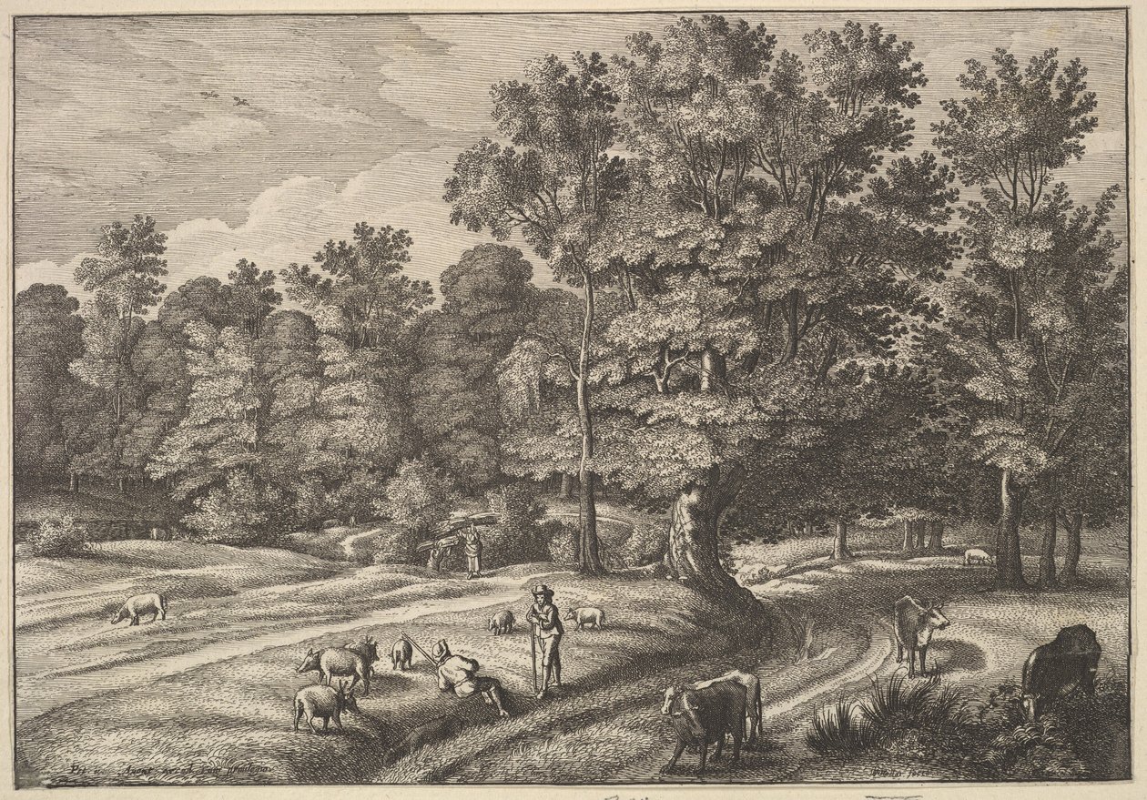 Shepherds in a Forest by Wenceslaus Hollar