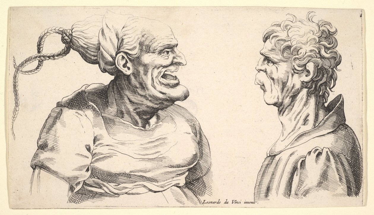 Two Deformed Heads by Wenceslaus Hollar