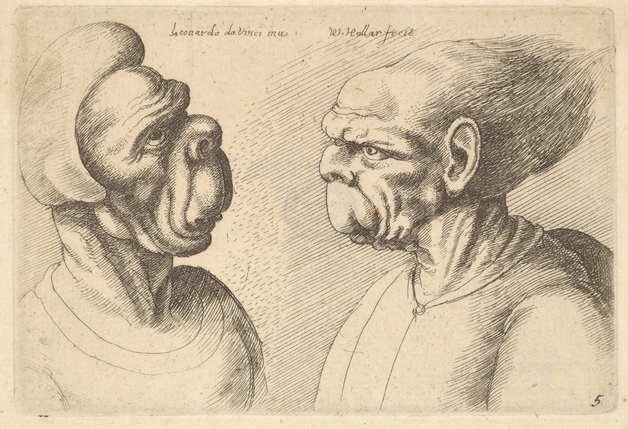 Two Deformed Heads Facing Inwards by Wenceslaus Hollar