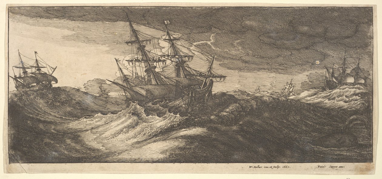 Warship and a Spouting Whale, 1665 by Wenceslaus Hollar
