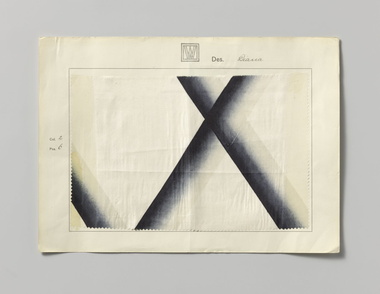 Sample with printed silk, design Diana by Wiener Werkstätte