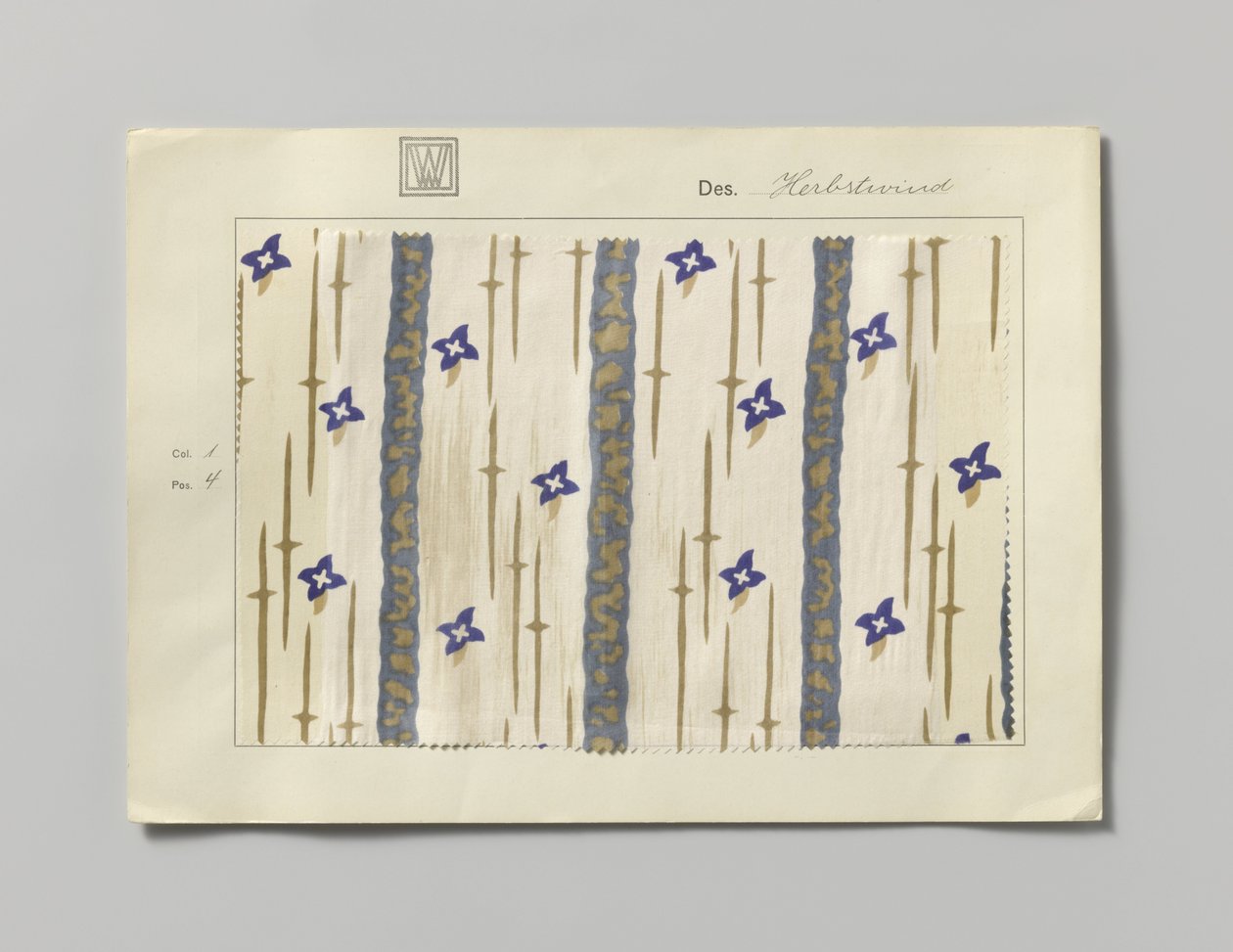 Sample with printed silk, design Herbstwind by Wiener Werkstätte
