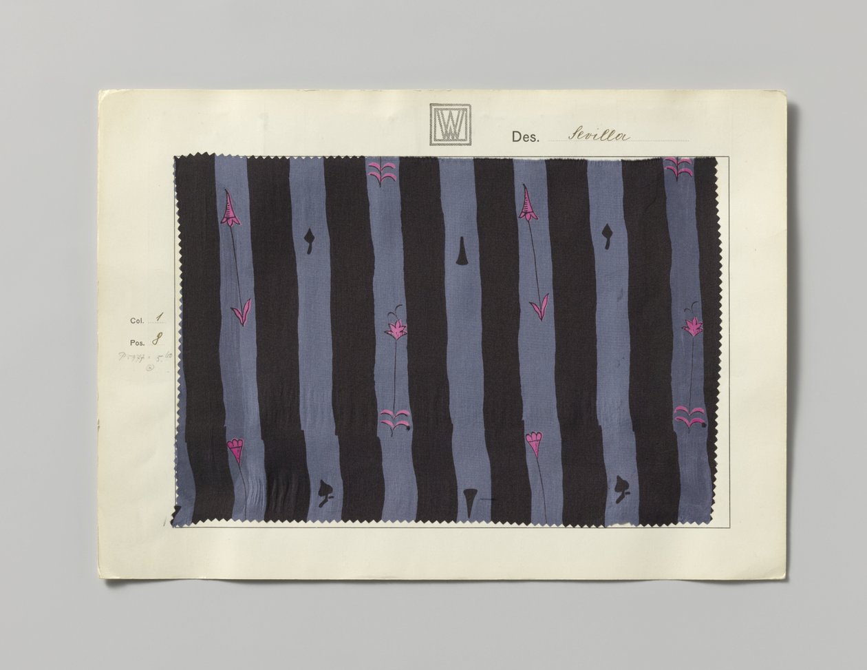 Sample with Printed Silk, Design Sevilla by Wiener Werkstätte