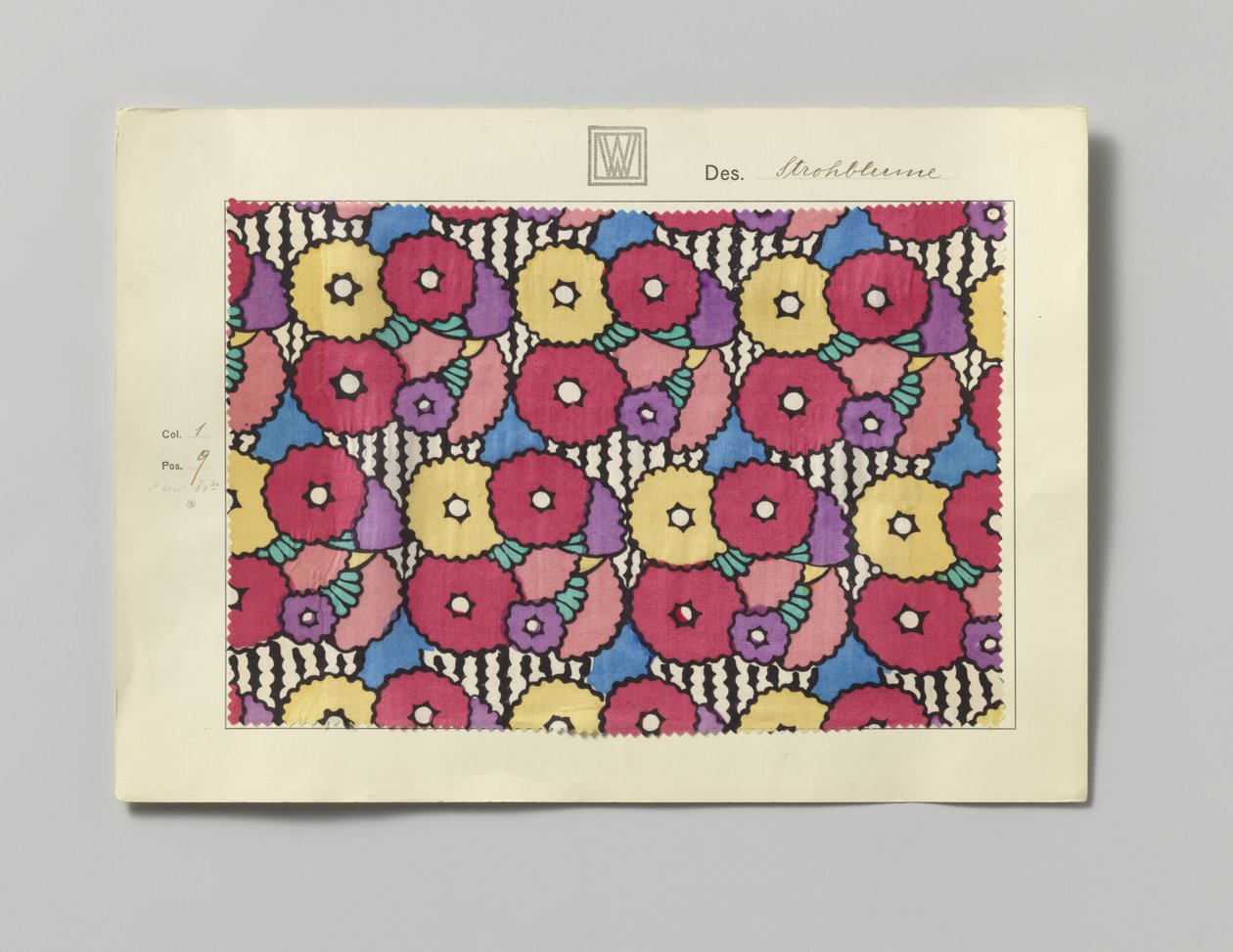 Sample with printed silk, design Strohblume by Wiener Werkstätte