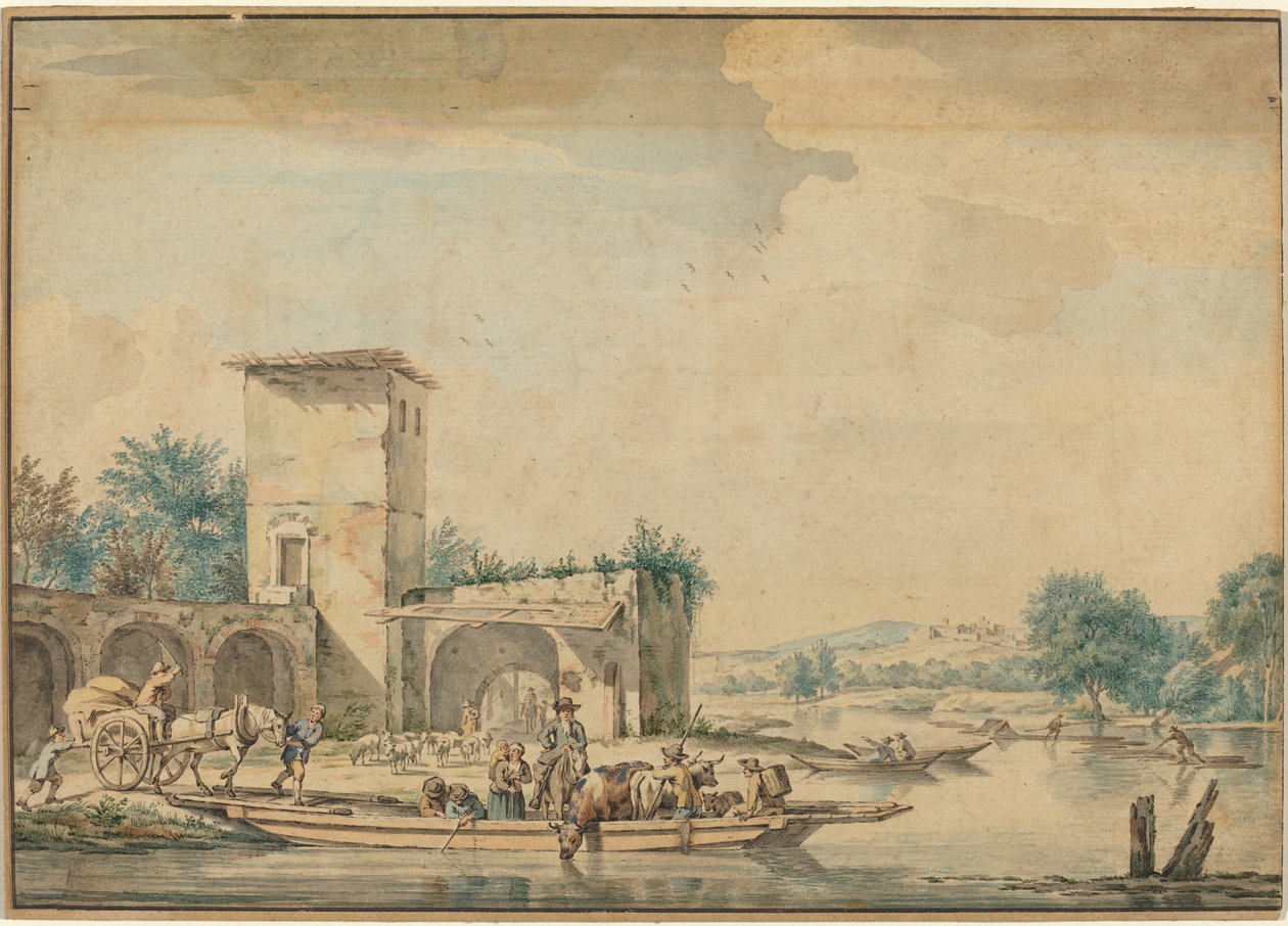 River Landscape with a Ferry Boat by Wigerus Vitringa
