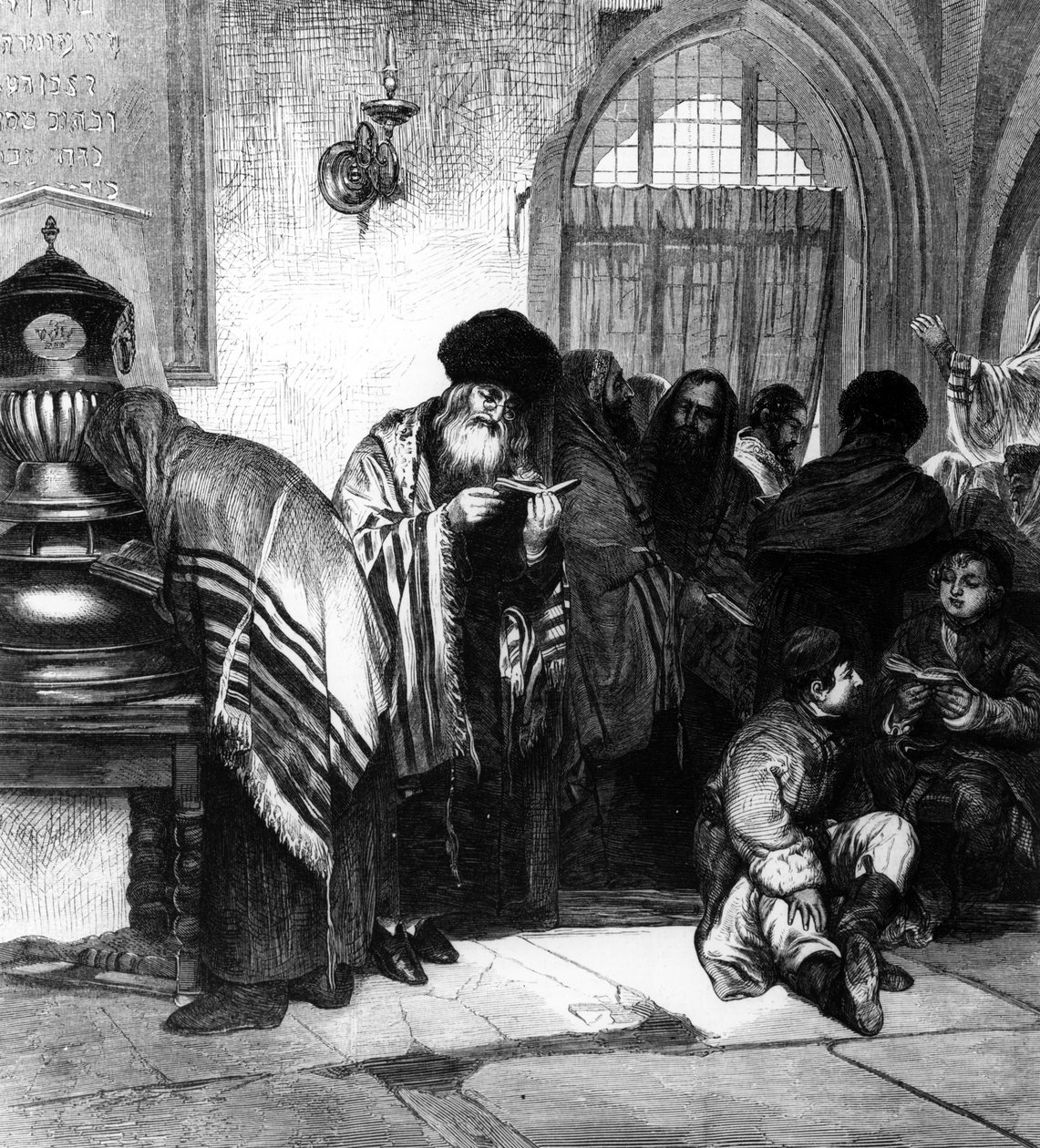 Polish Jews in a Synagogue by Wilhelm August Stryowski