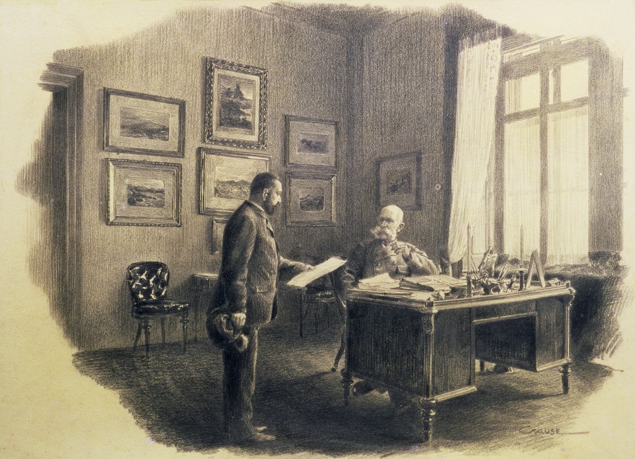 Emperor Franz Joseph I of Austria at his writing desk at Jagdrock by Wilhelm Gause