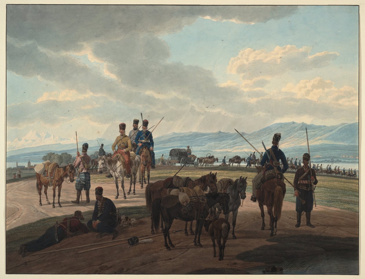 Russian Cossacks on March by Wilhelm Kobell Ritter von