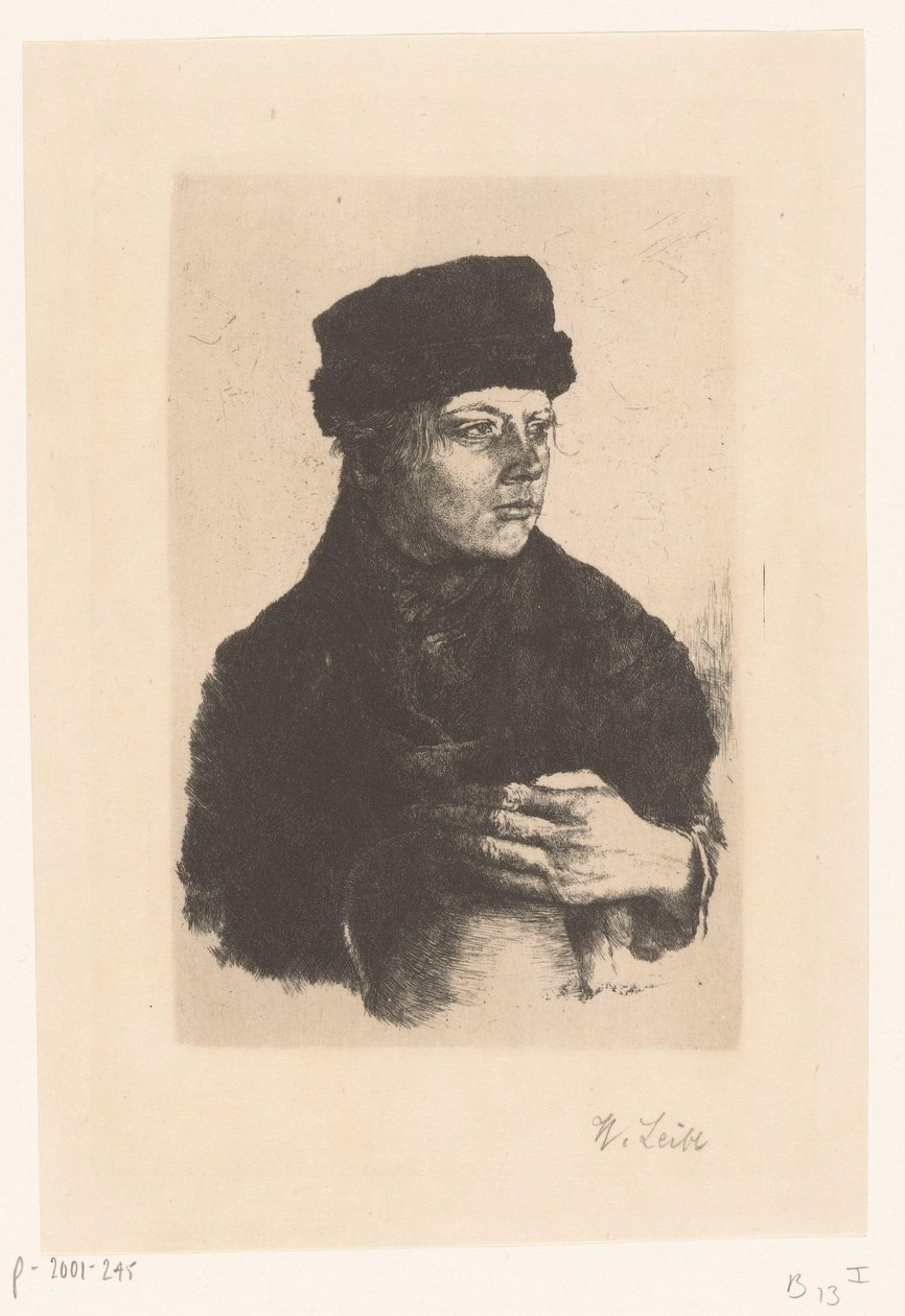 Peasant Boy with Jug by Wilhelm Maria Hubertus Leibl (signed by artist)