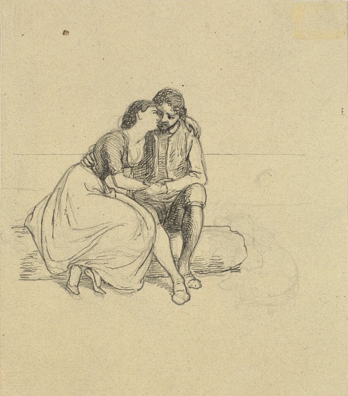 Couple in National Costumes Sitting on a Log by Wilhelm Marstrand