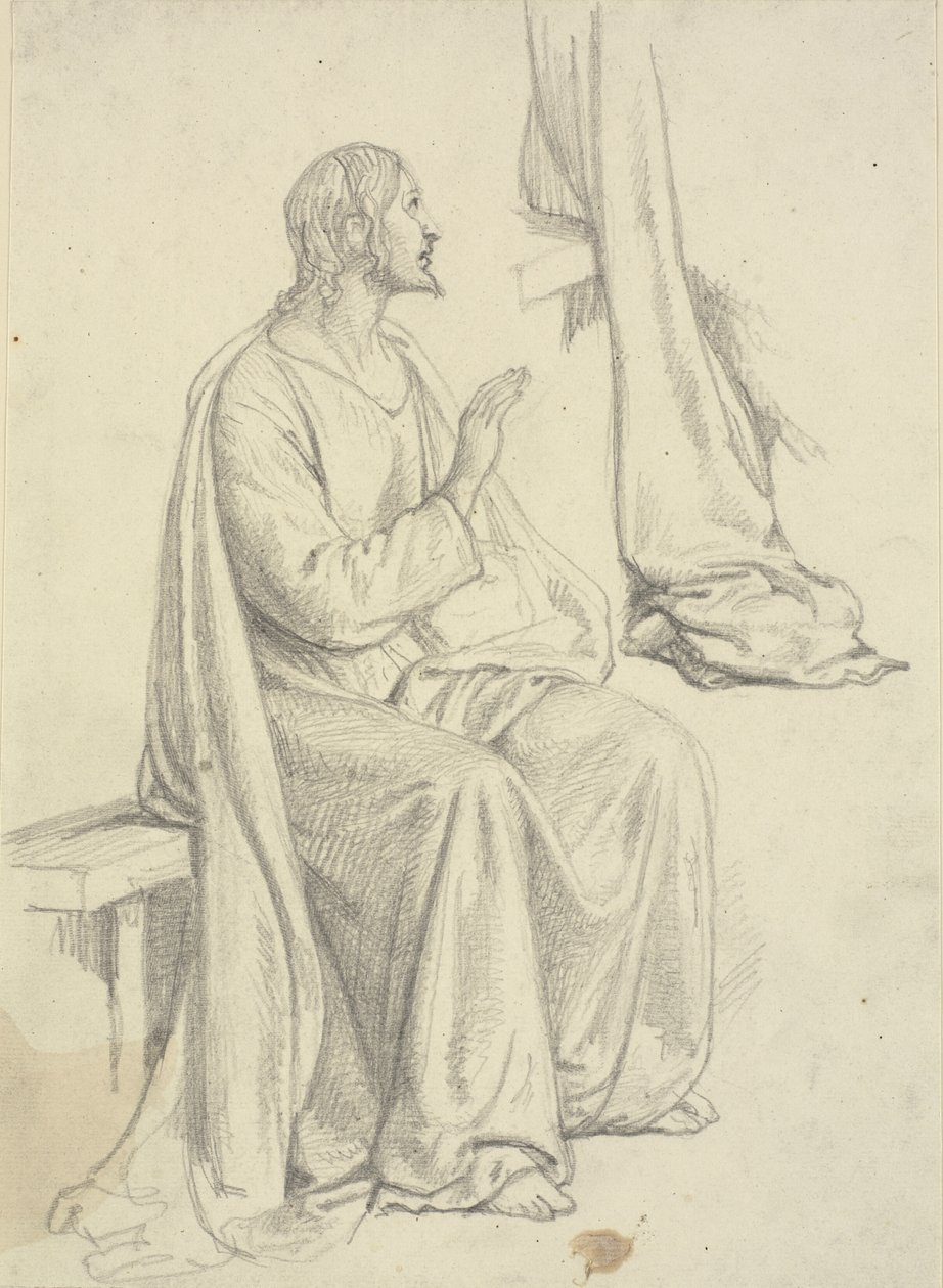 Seated Jesus, and Drapery Study by Wilhelm Marstrand