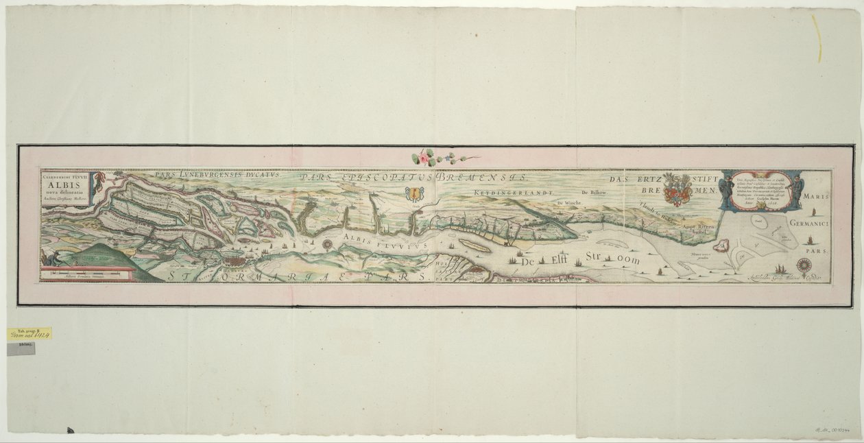 Map of the Lower Elbe, 1:160 000, Copper Engraving, 1628 by Willem Janszoon Blaeu
