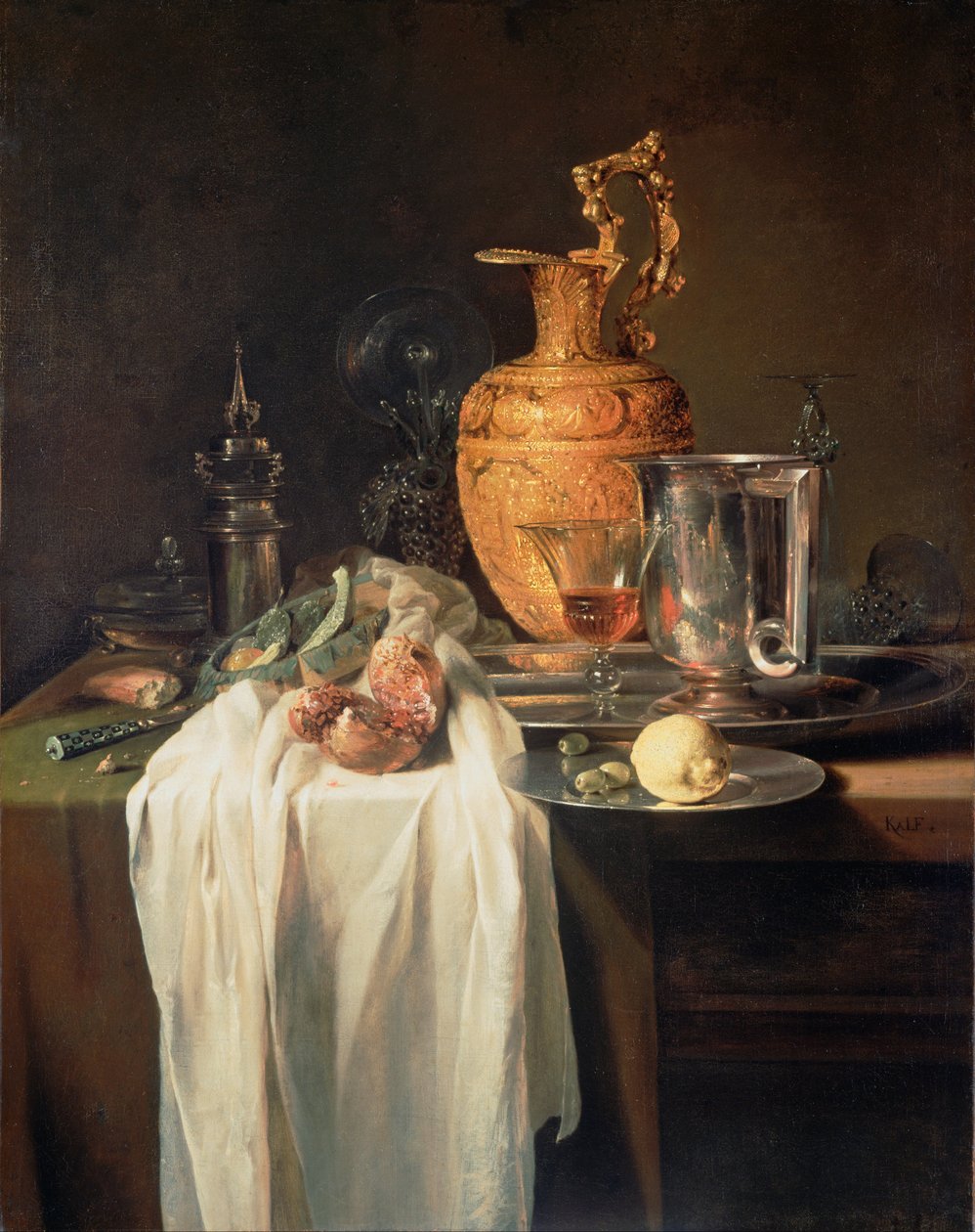 Still Life with Ewer, Vessels and Pomegranate by Willem Kalf
