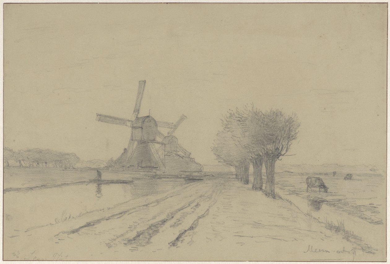 The Red Mill and Sluice Mill on the Canal along Meentweg in De Meern by Willem Roelofs
