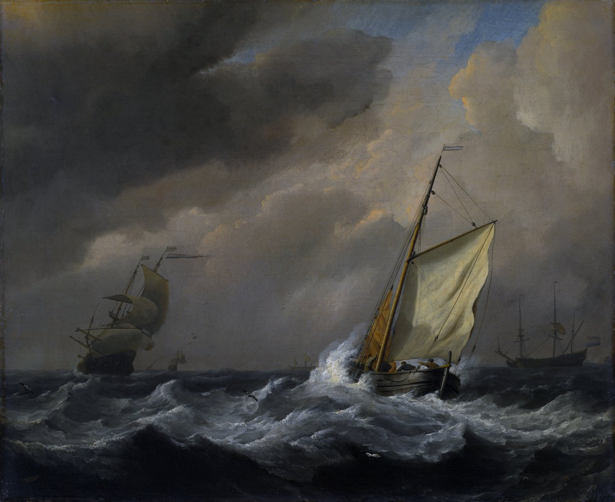 A Small Dutch Vessel Close-Hauled in a Strong Breeze by Willem van de Velde the Younger