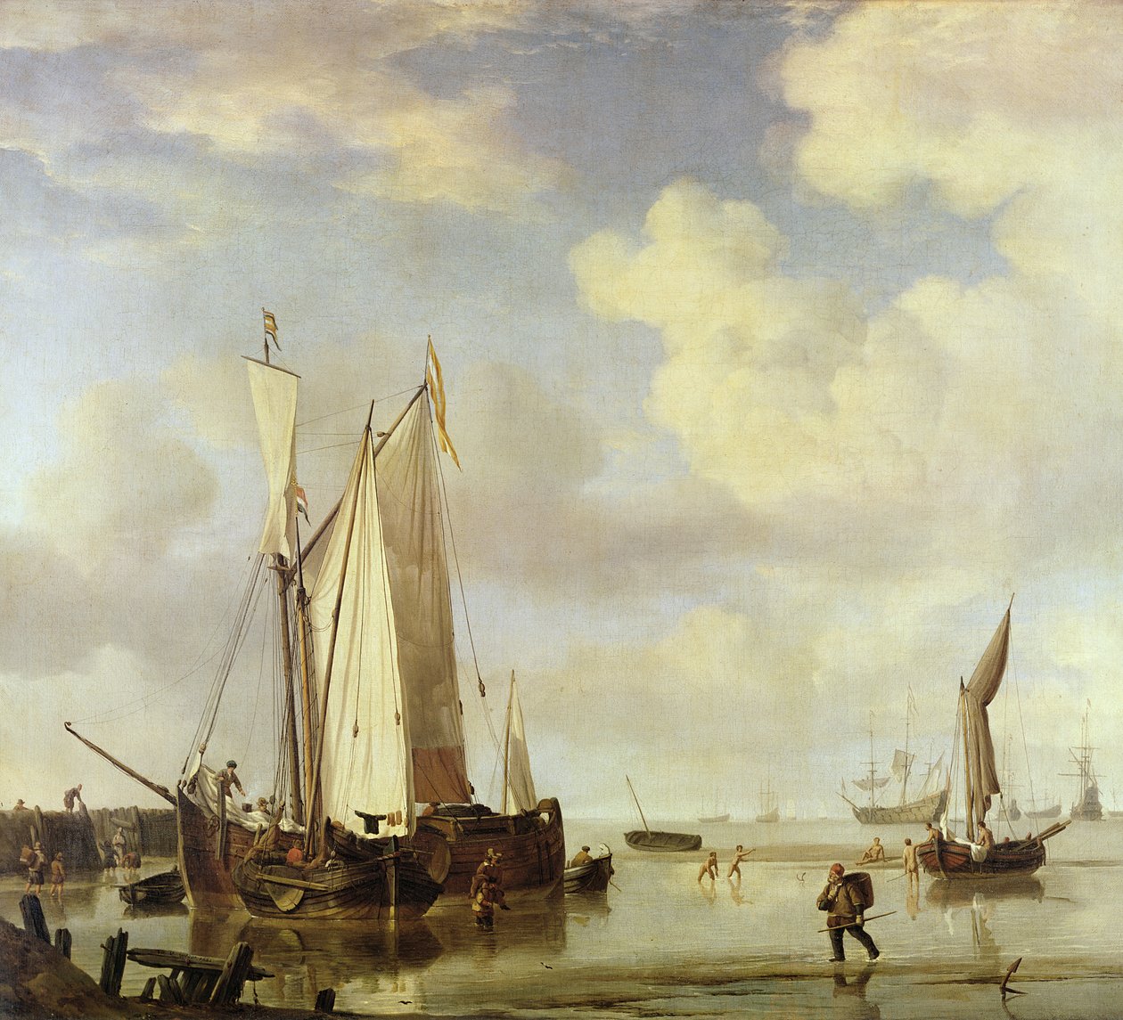 Dutch Vessels Inshore and Men Bathing, 1661 by Willem van de Velde the Younger
