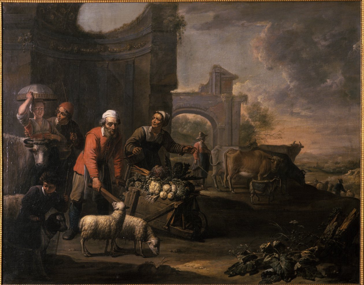 A man with a pushcart full of vegetables by Willem van the Elder Herp