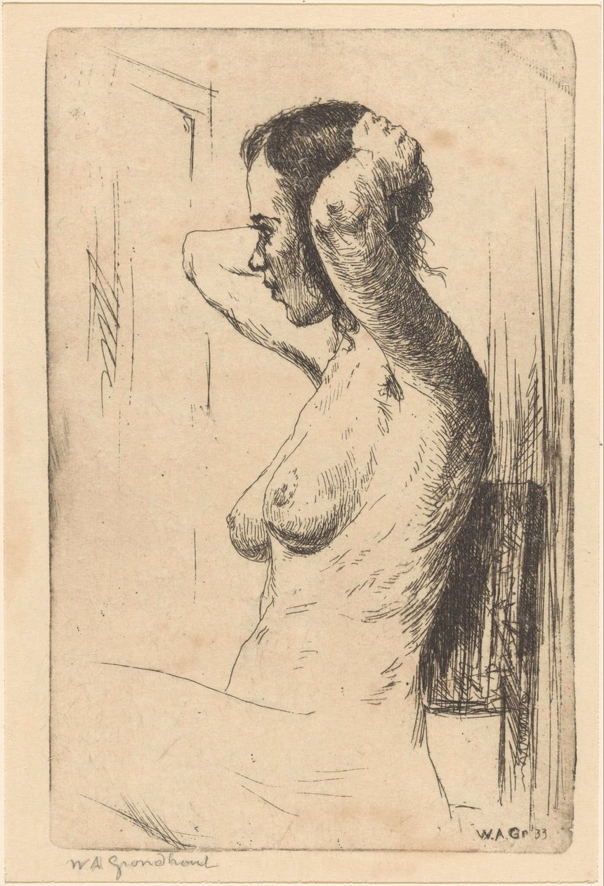 Seated, naked woman by Willem Adrianus Grondhout (signed by artist)