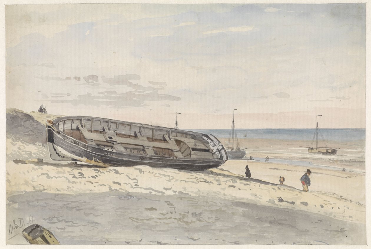 Boats on the Beach by Willem Anthonie van Deventer