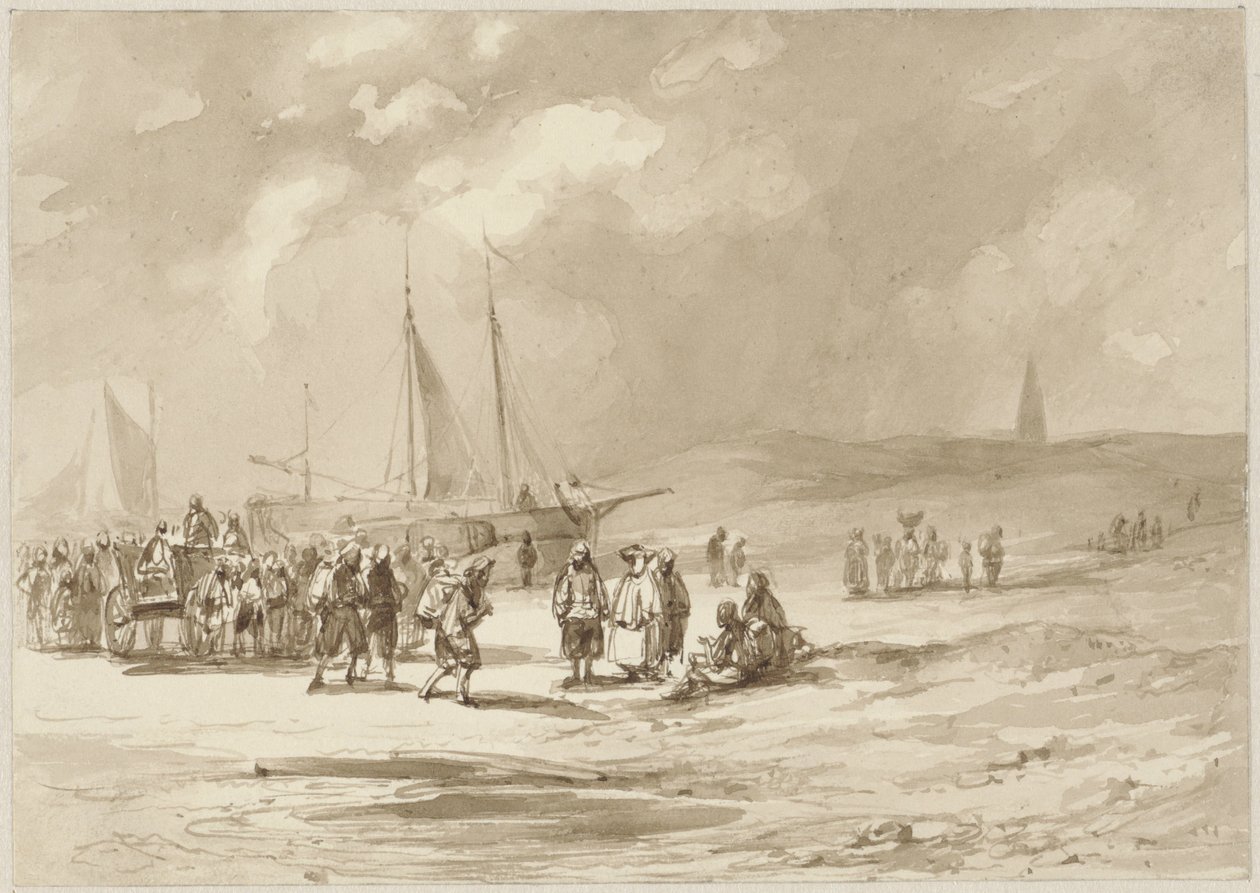 Beach with Fishermen by Willem Pieter Hoevenaar